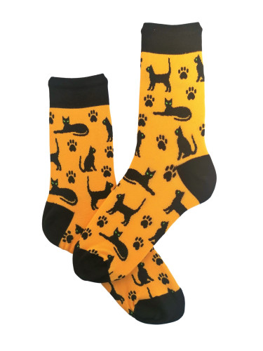 Шарени чорапи с лапички и котки тъмно жълто