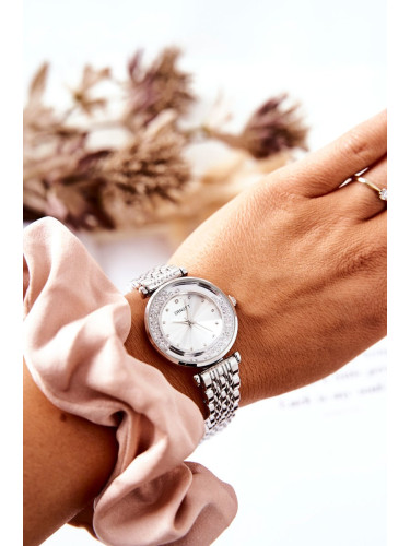 Women's watch on bracelet with ERNEST zircons silver